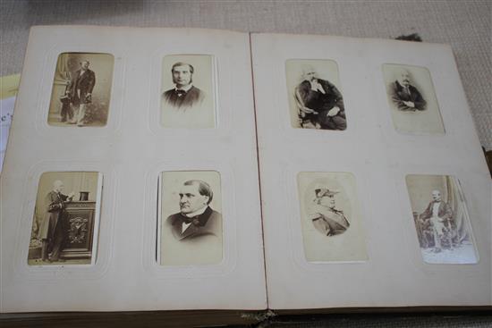 A Victorian photograph album containing 224 cabinet photographs of military figures, politicians, dignitaries, etc., qto, green moroc